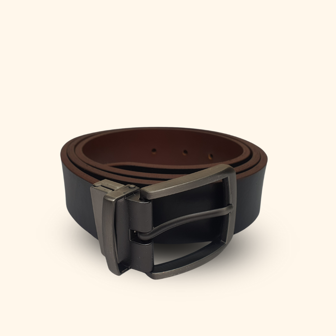 Genuine reversible leather belt in brown and black