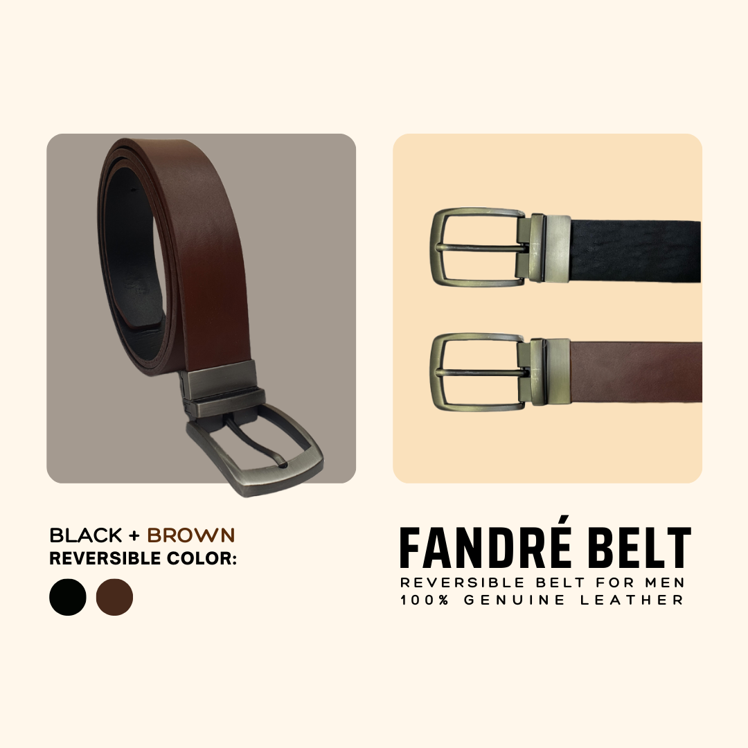 Genuine reversible leather belt in chestnut and black
