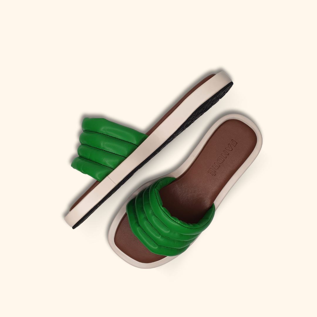 Green flatform sandals for women up and side view