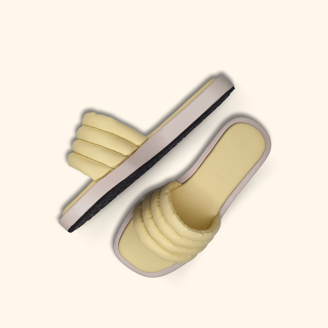 Yellow flatform sandals for women up and side view