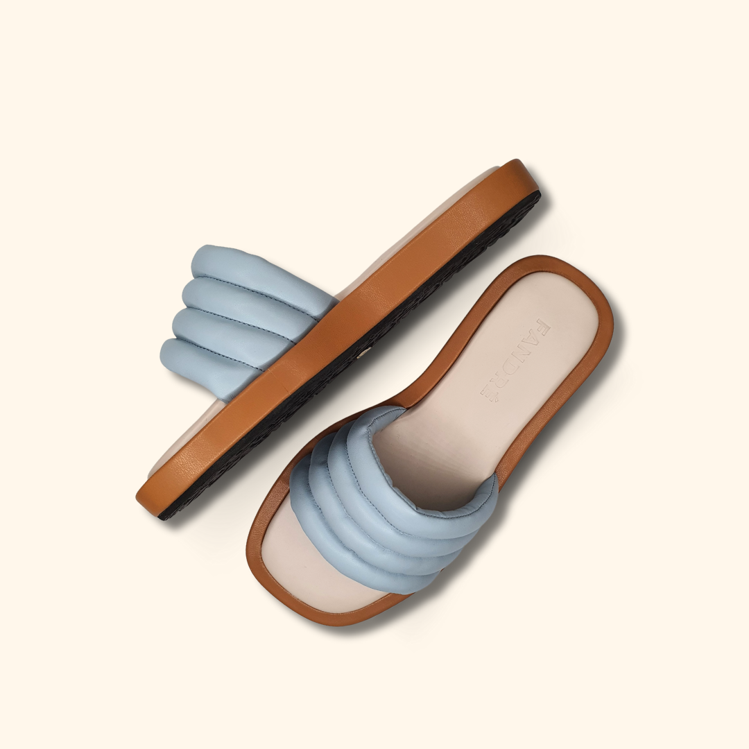 Blue flatform sandals for women up and side view