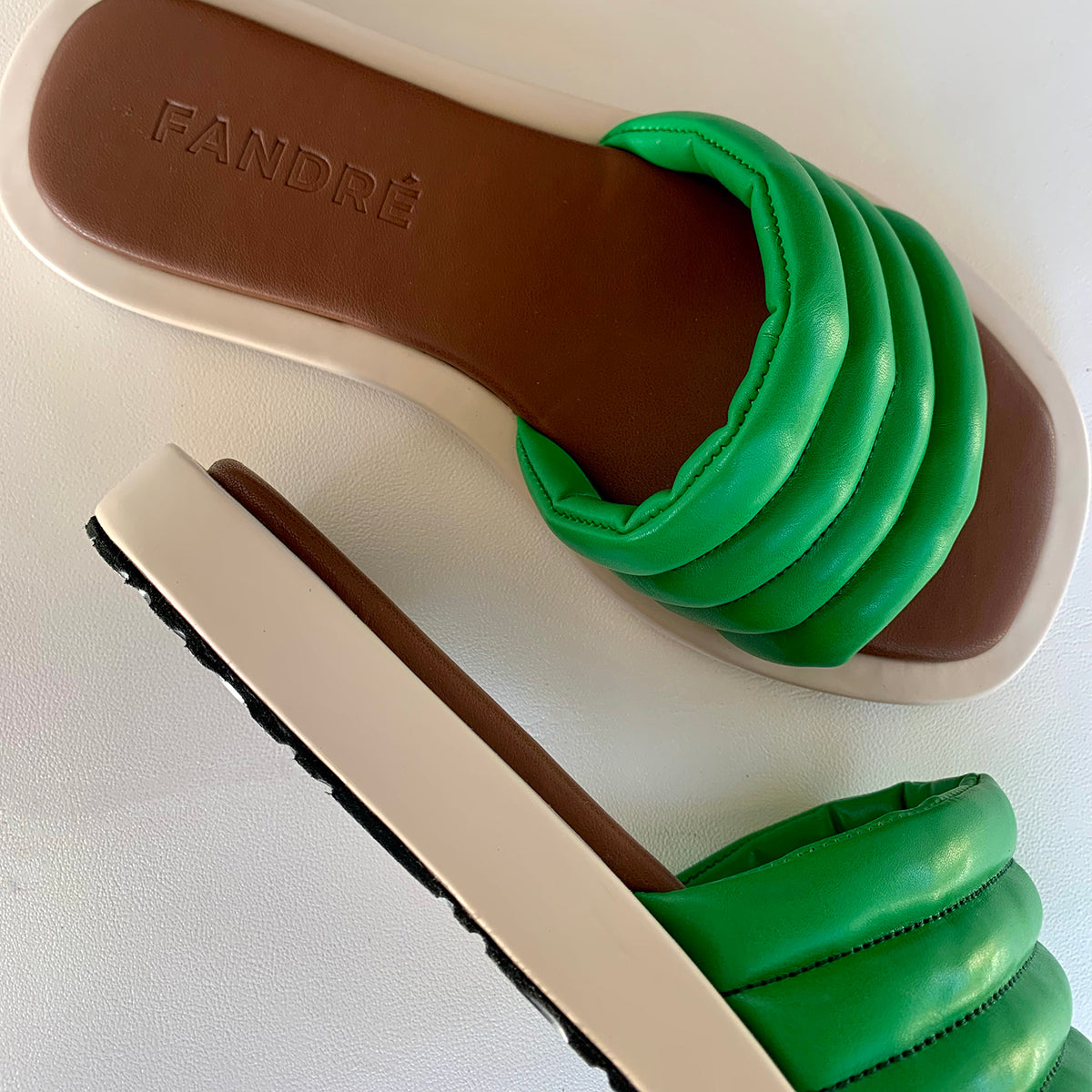Green flatform sandals for women up and side view