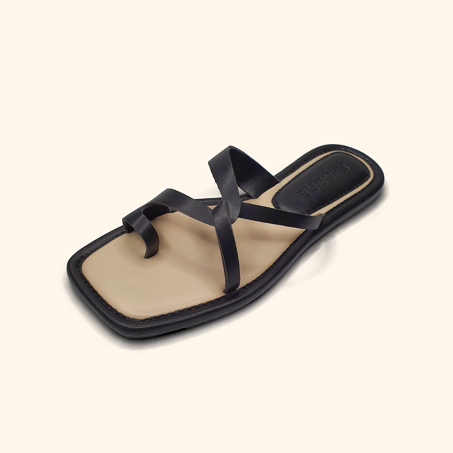 black flat sandals for women side pano view