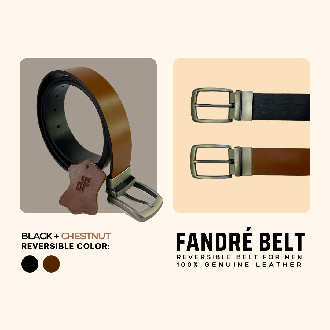 Genuine reversible leather belt in chestnut and black