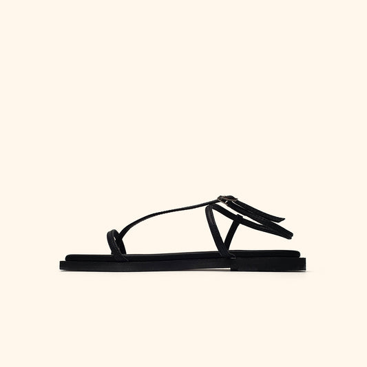 black flat sandals for women side view