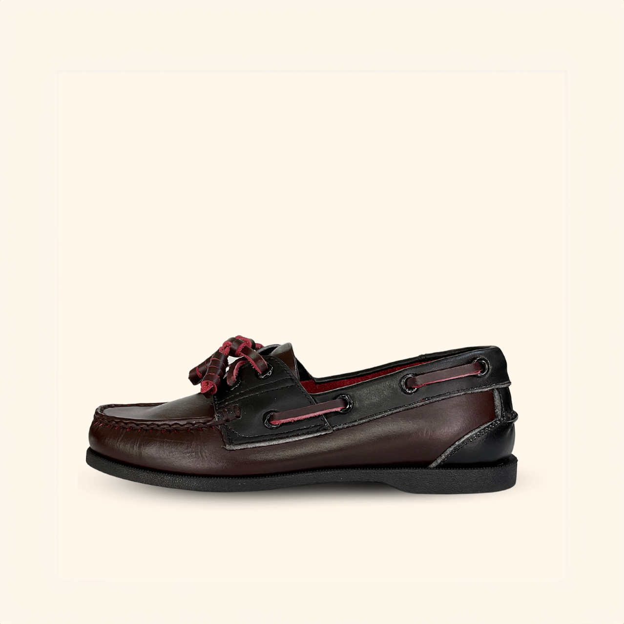 genuine leather boatshoes for women burgundy side view