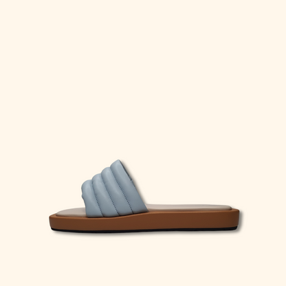 Blue flatform sandals for women side view