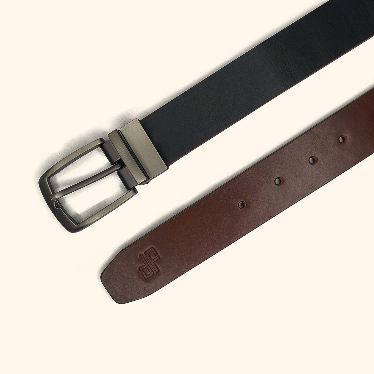 Genuine reversible leather belt in brown and black