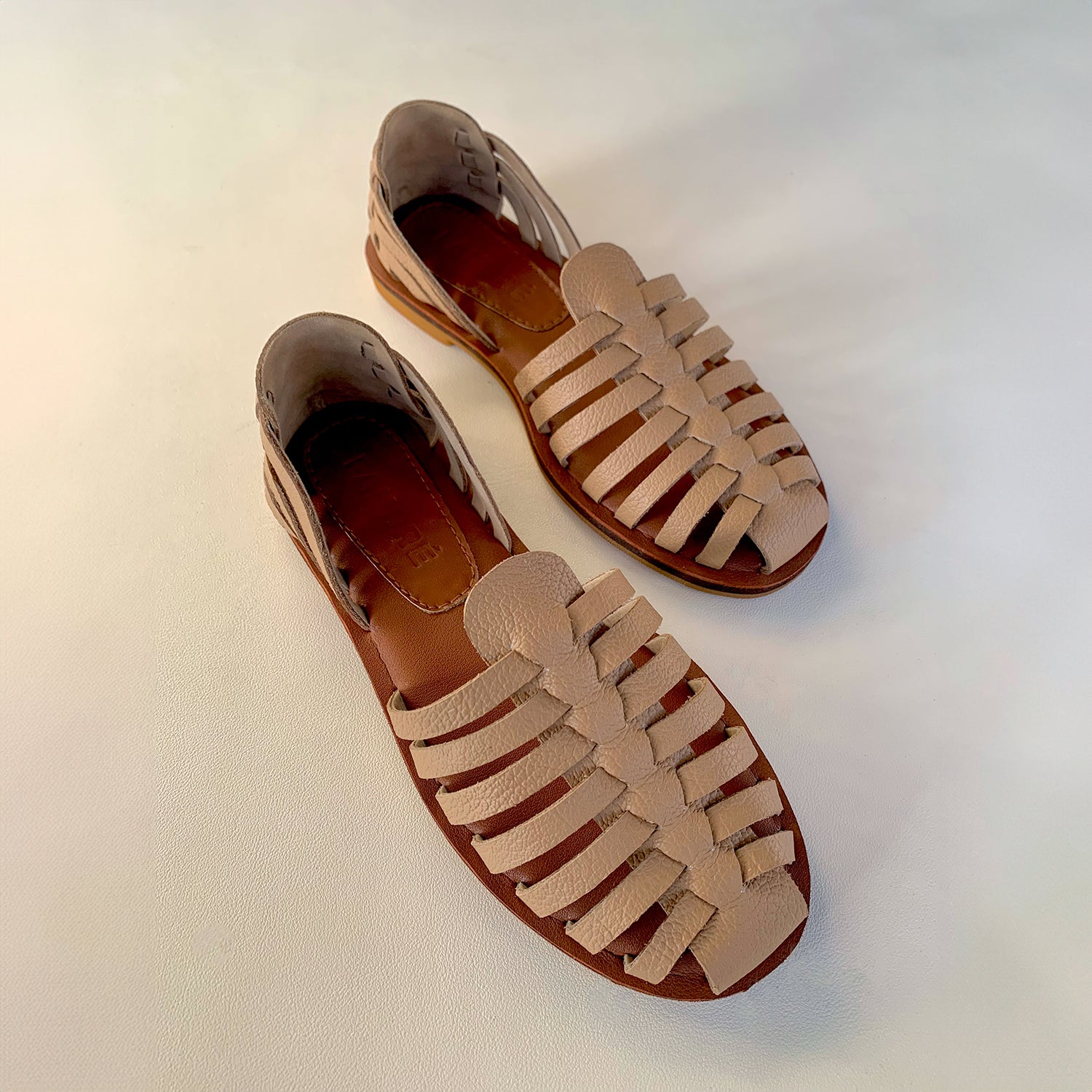 beige genuine leather fisherman sandals for women upside view