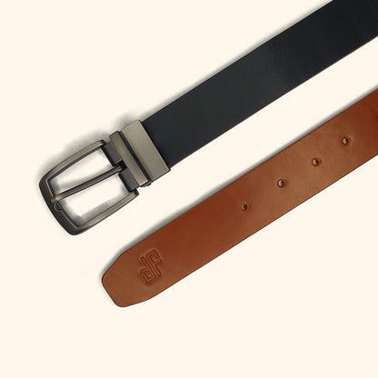 Genuine reversible leather belt in chestnut and black