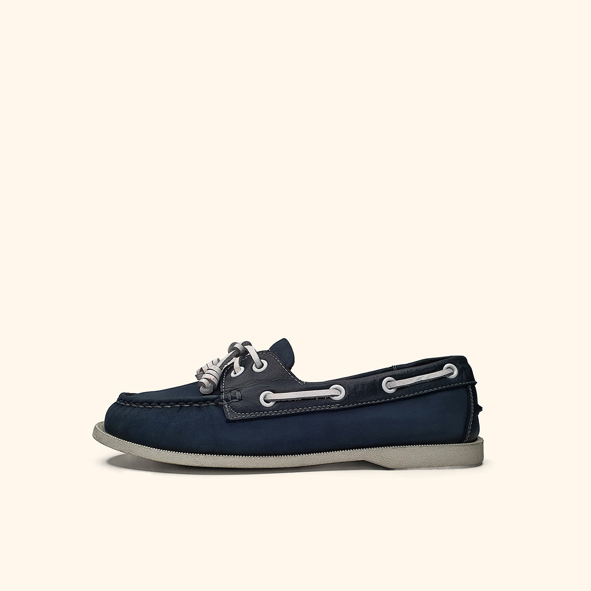 Women's nubuck blue leather boatshoes side view