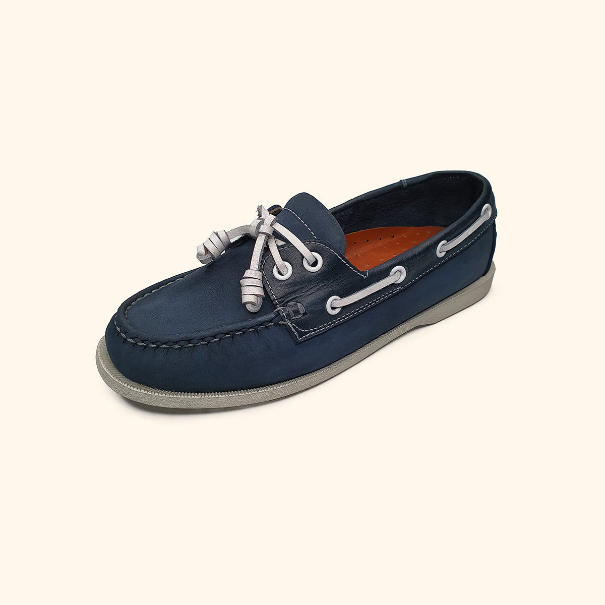 Women's nubuck blue leather boatshoes upside view