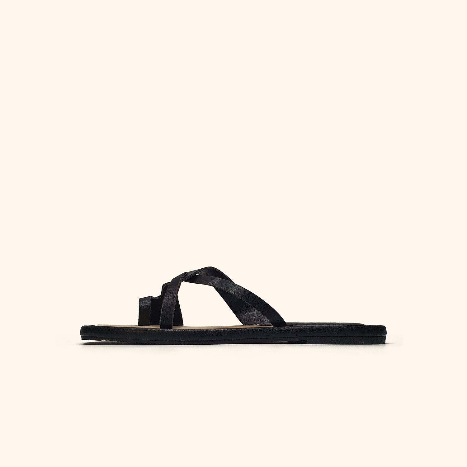 black flat sandals for women side view