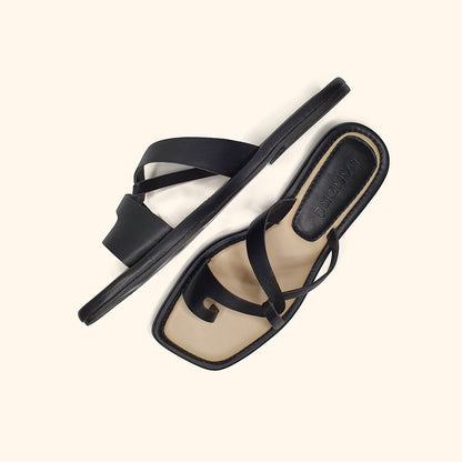 black flat sandals for women up and side view