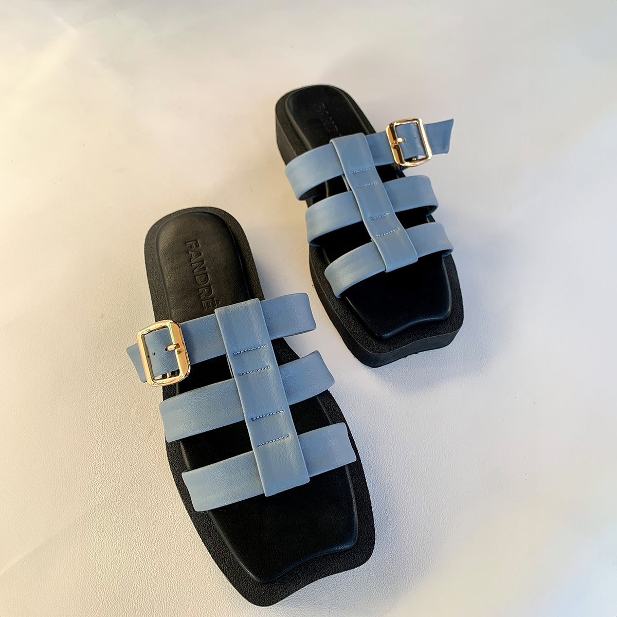 blue flatform sandals for women front view