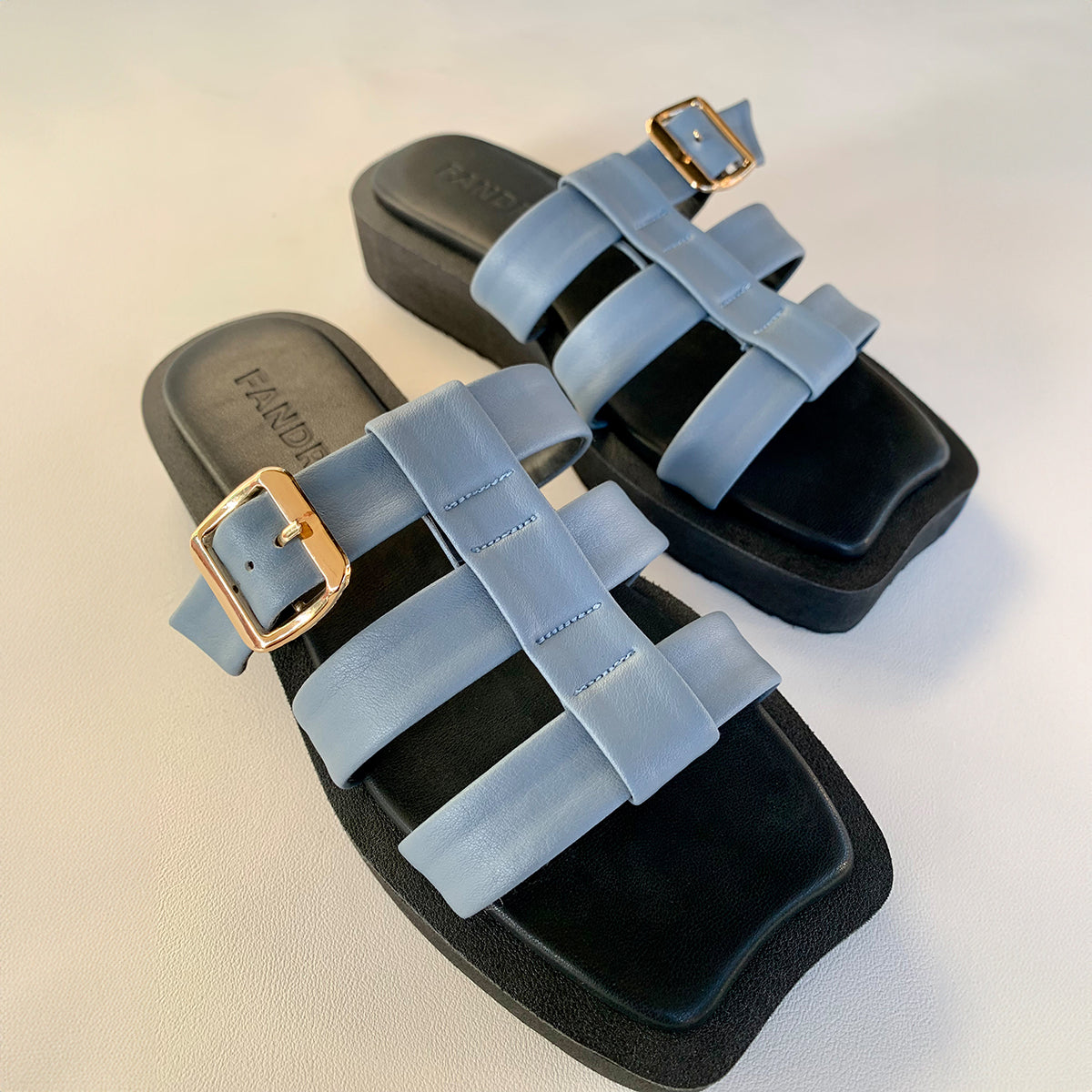 blue flatform sandals for women upside view