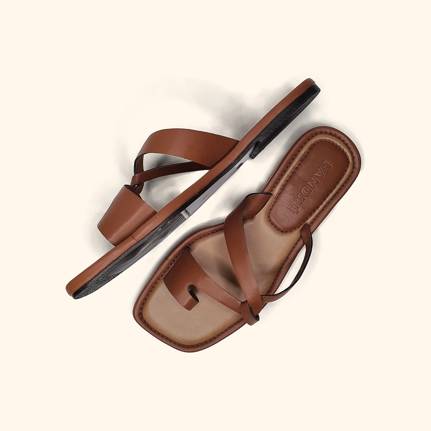 brown flat sandals for women up and side view