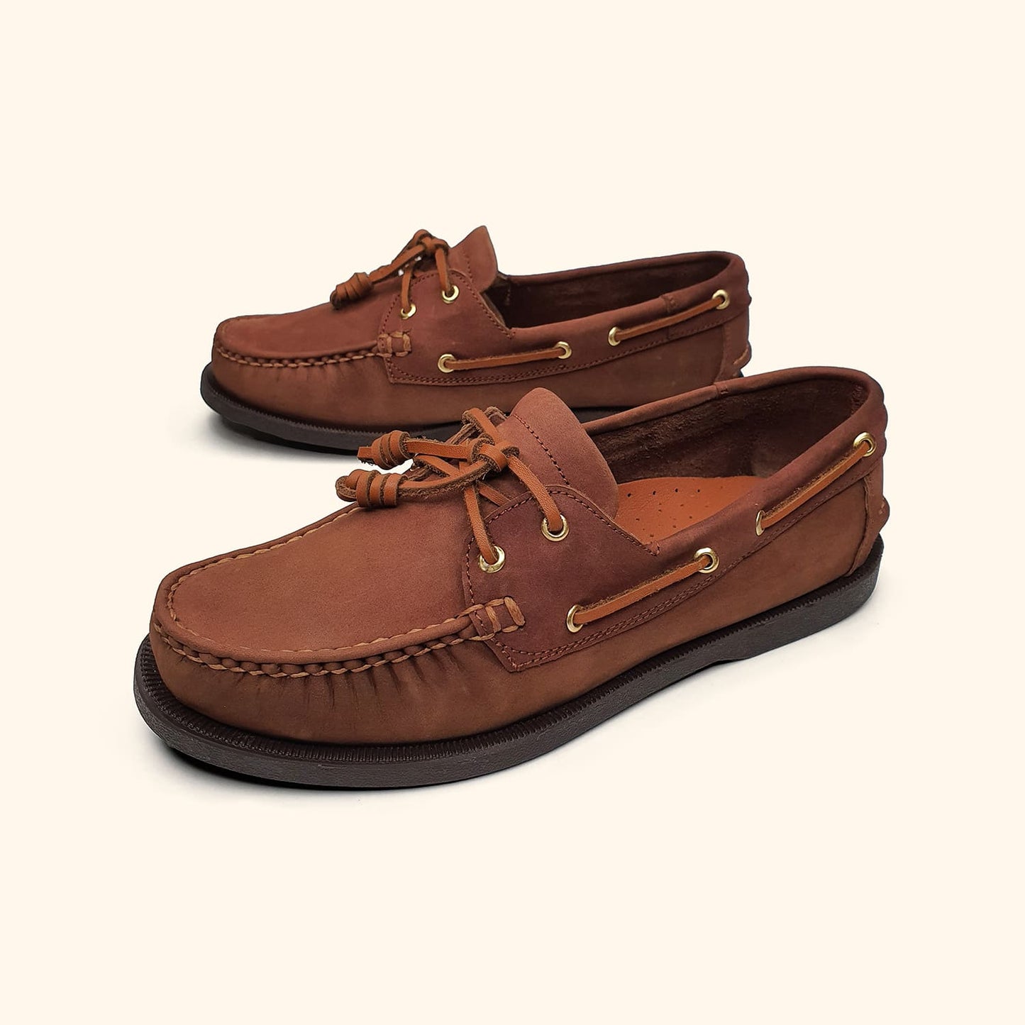 brown nubuck men's boatshoes dual panoramic view