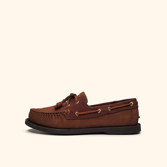 brown nubuck men's boatshoes side view