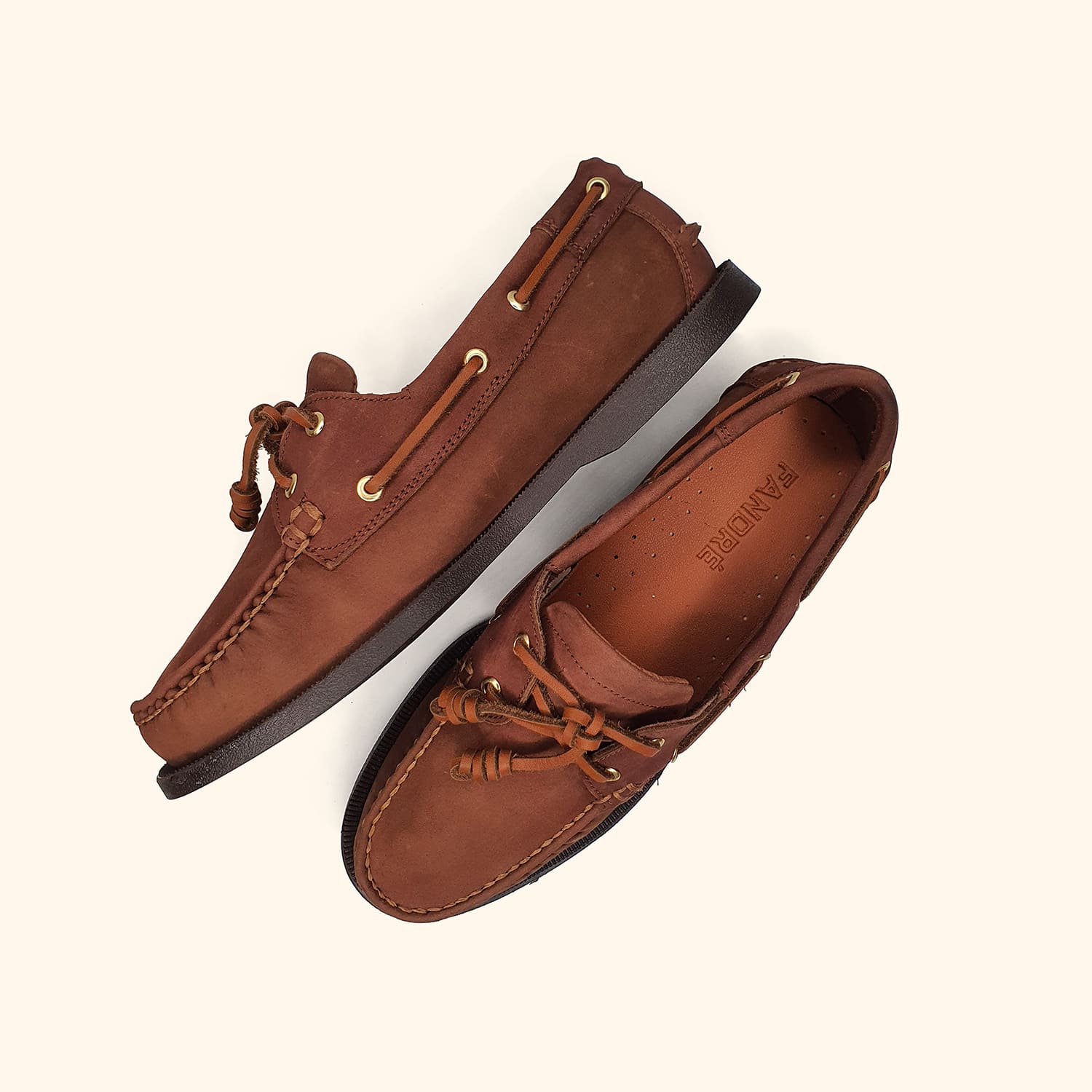 brown nubuck men's boatshoes up and side view