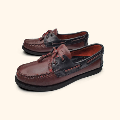 genuine leather boatshoes for men burgundy dual side view