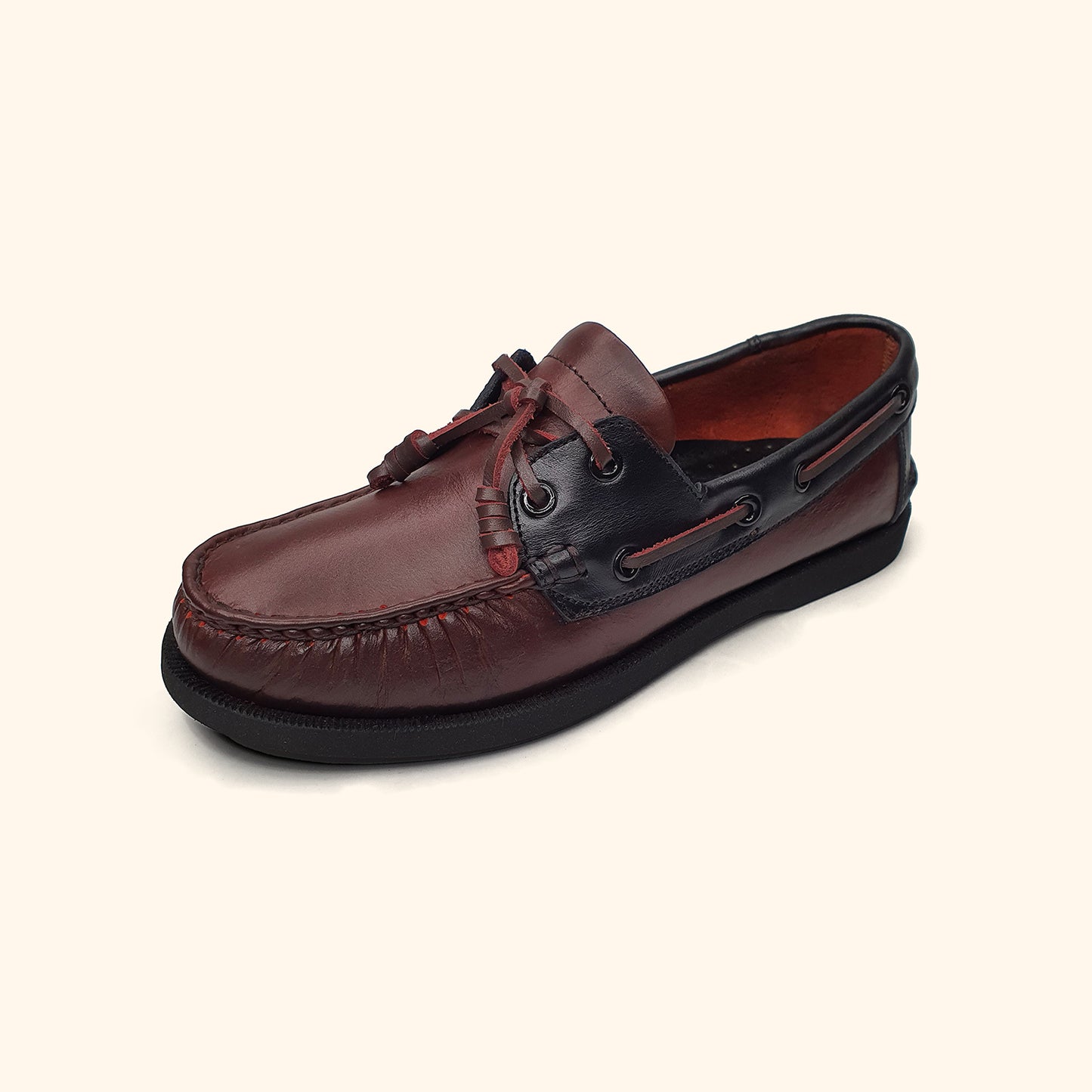 genuine leather boatshoes for men burgundy panoramic view