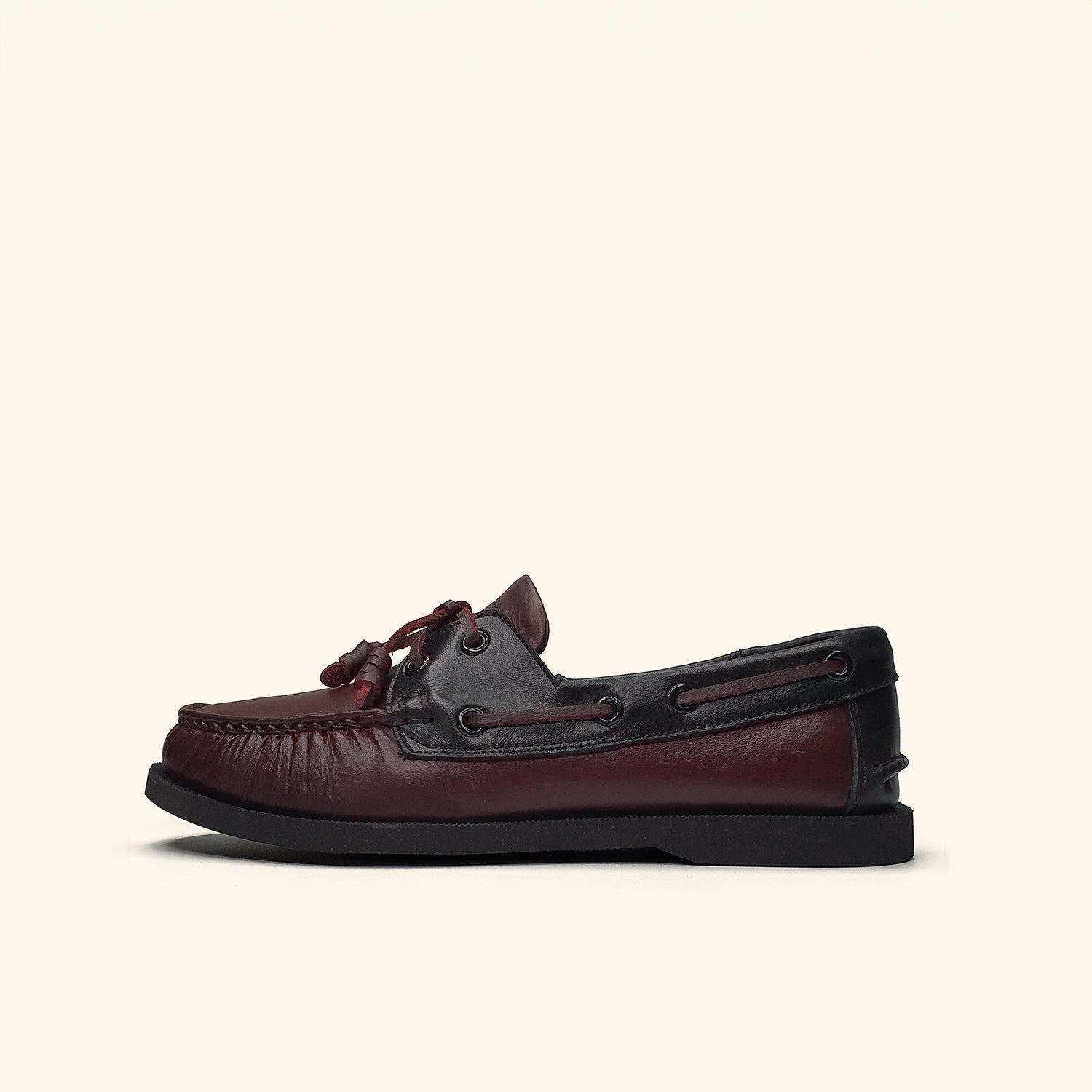 genuine leather boatshoes for men burgundy side view