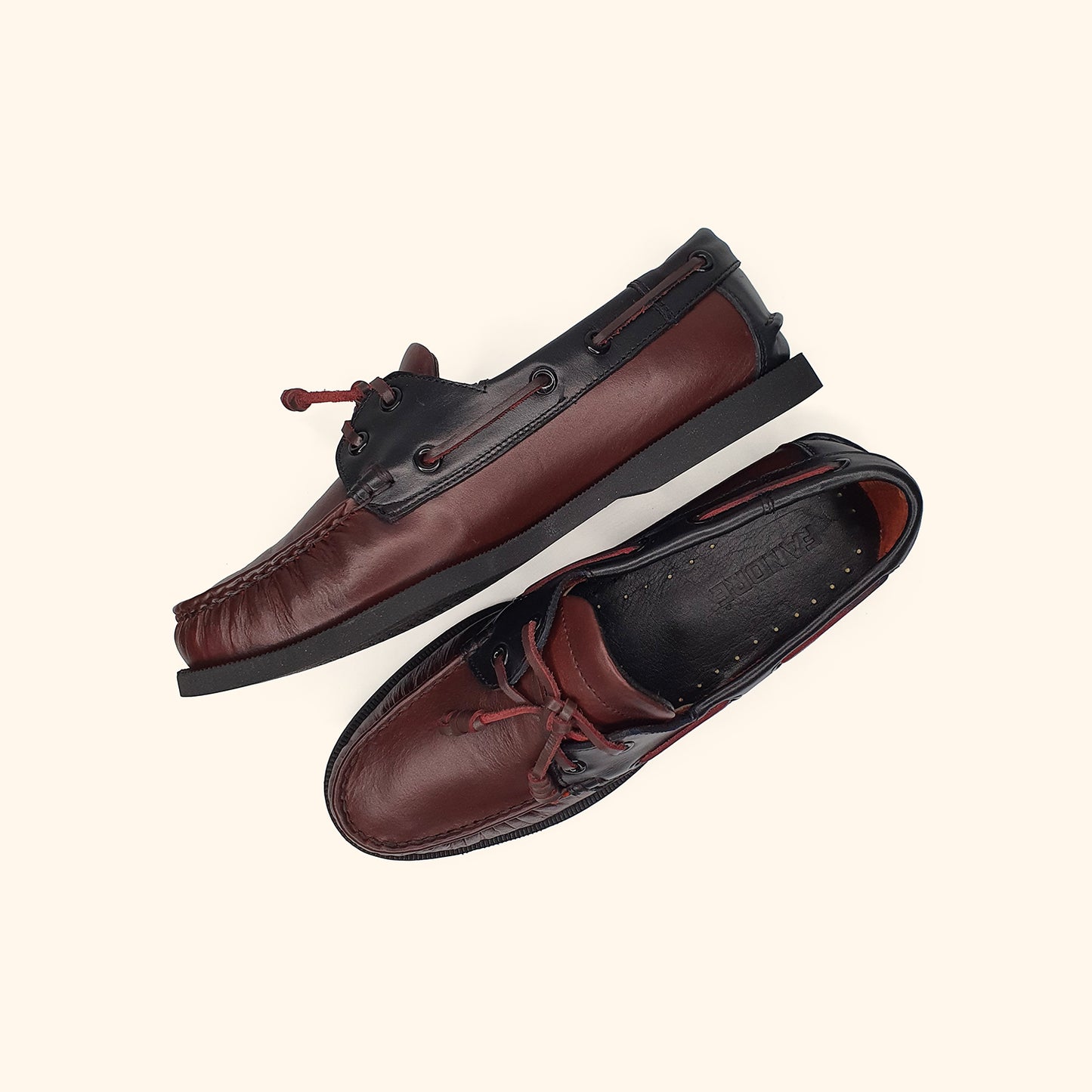 genuine leather boatshoes for men burgundy side and up view