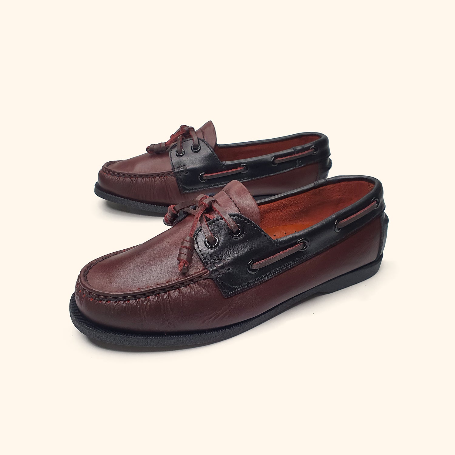 genuine leather boatshoes for women burgundy dual side pano view