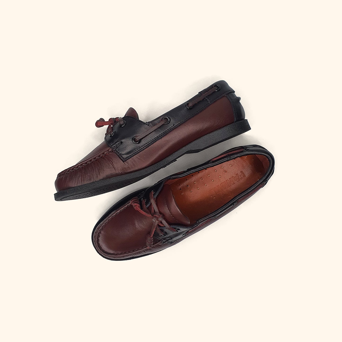 genuine leather boatshoes for women burgundy up and side view