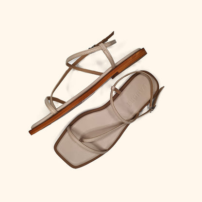 nude flat sandals for women up and side view