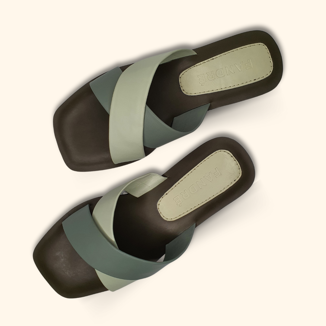 olive flat sandals for women up view