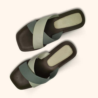 olive flat sandals for women up view