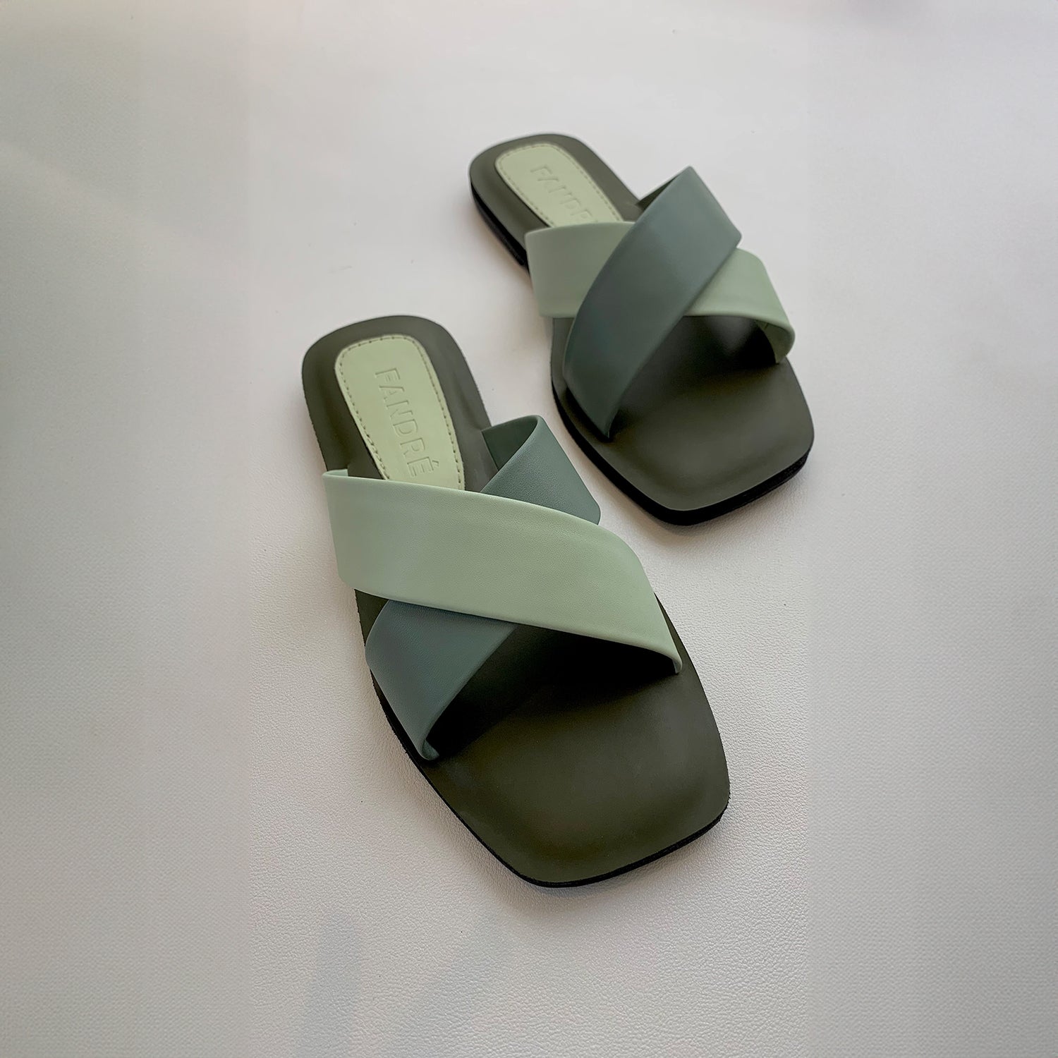 olive flat sandals for women front view