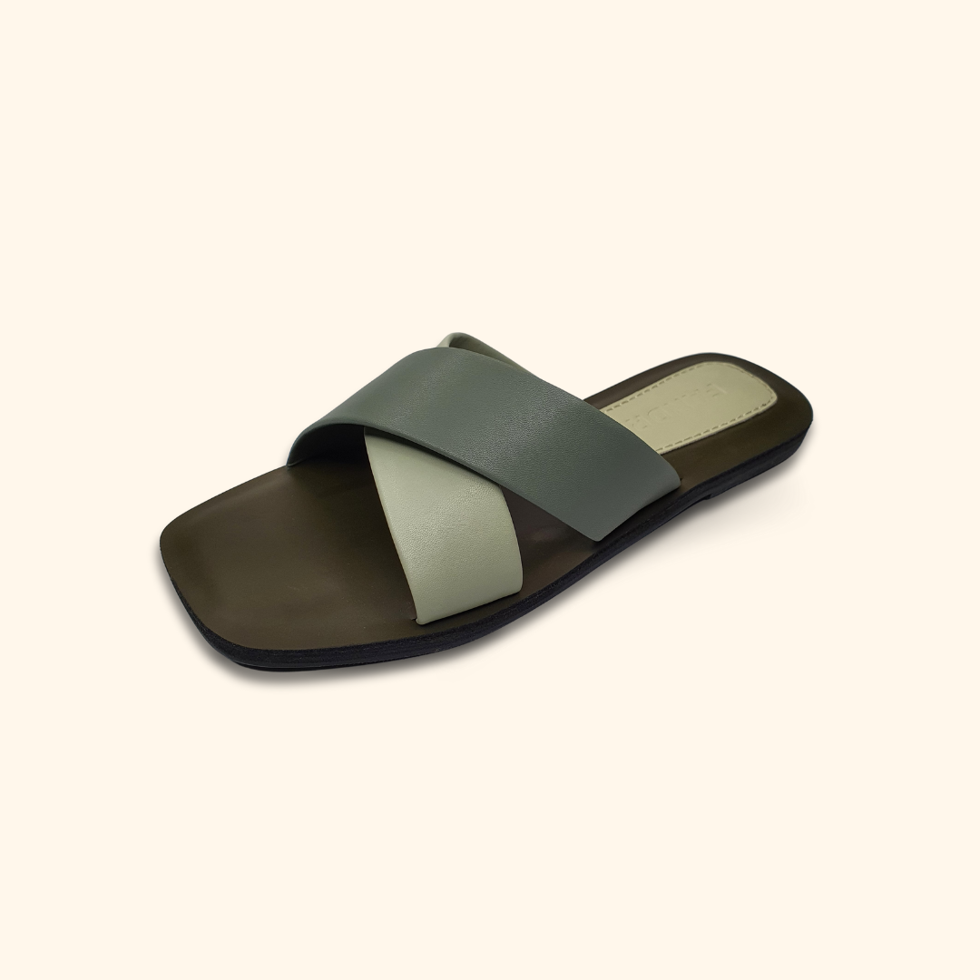 olive flat sandals for women side pano view