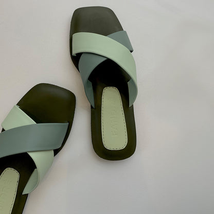 olive flat sandals for women up view