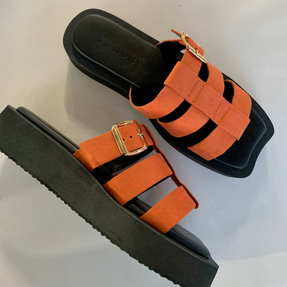 salmon flatform sandals for women up and side view