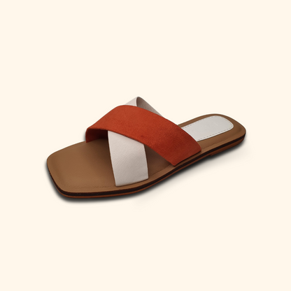 salmon flat sandals for women side pano view