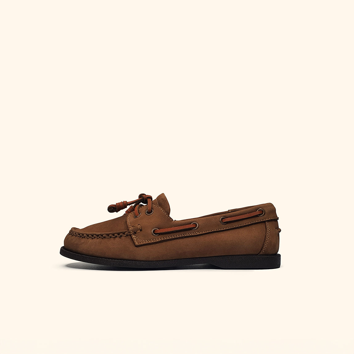 women's nubuck taupe leather boatshoes side view