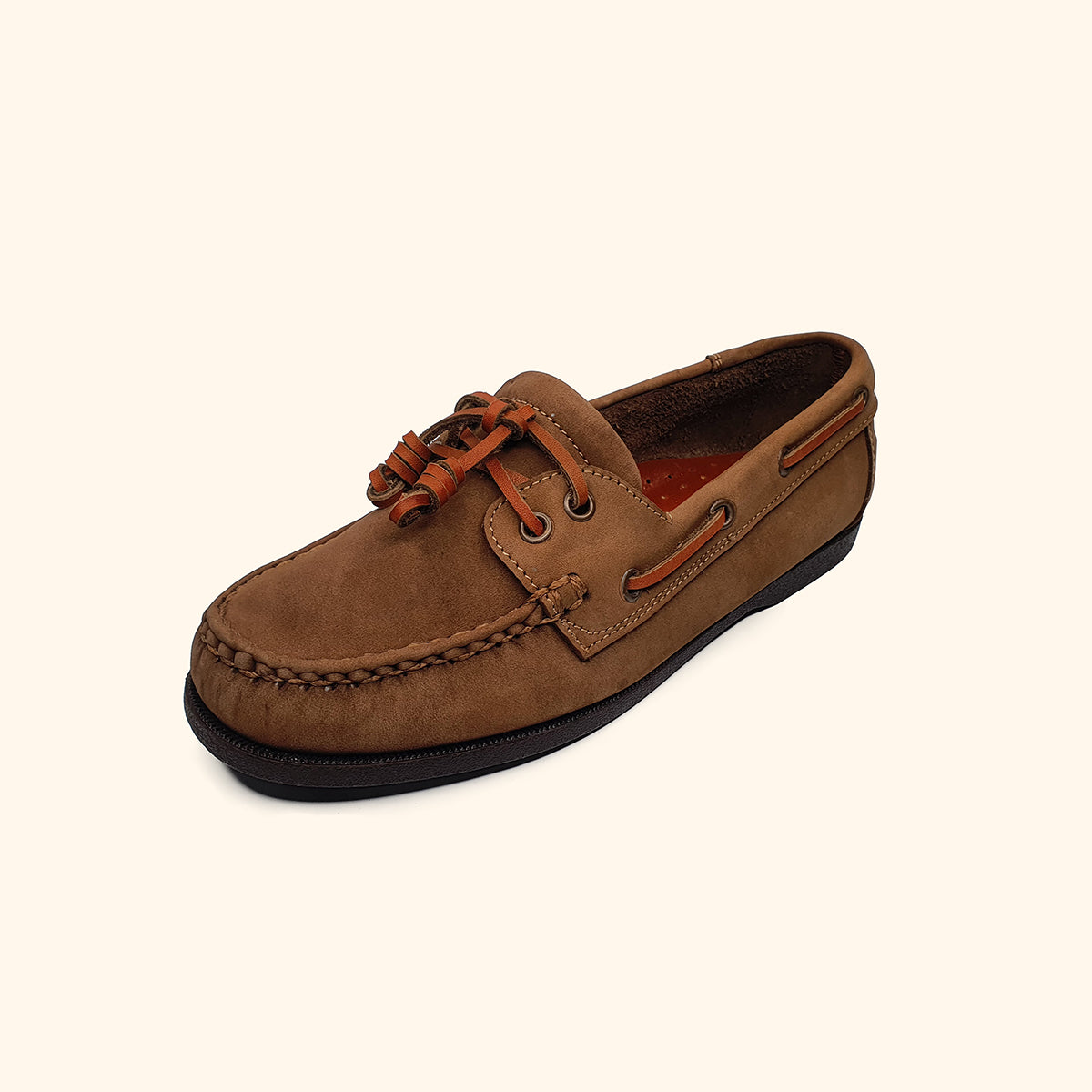 women's nubuck taupe leather boatshoes upside view