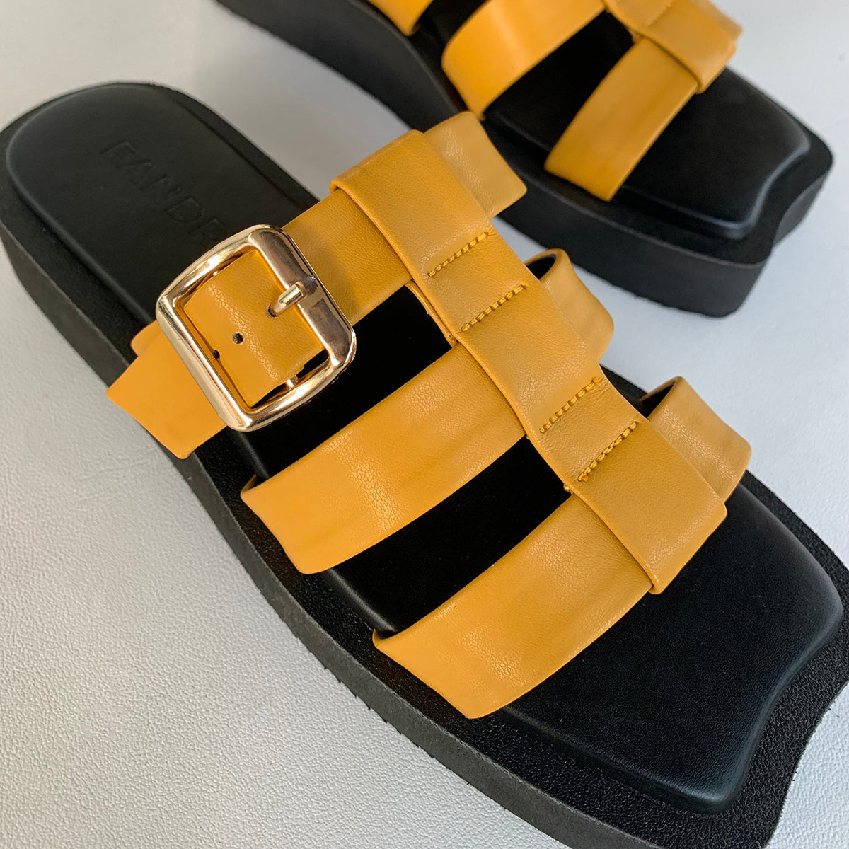 yellow flatform sandals for women detailed view