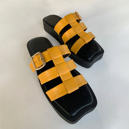 yellow flatform sandals for women upside view