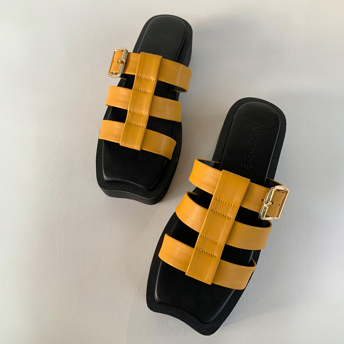 yellow flatform sandals for women front view